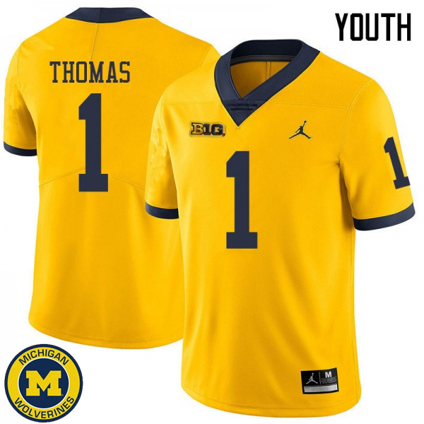 Youth University of Michigan #1 Ambry Thomas Yellow Jordan Brand Embroidery Jersey